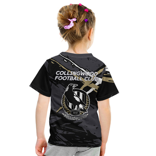Collingwood Football Club Kid T Shirt Magpies Muscular Mascot Graphic - Abstract Paint Splatter Art