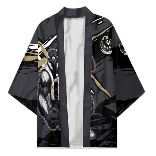 Collingwood Football Club Kimono Magpies Muscular Mascot Graphic - Abstract Paint Splatter Art