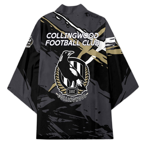 Collingwood Football Club Kimono Magpies Muscular Mascot Graphic - Abstract Paint Splatter Art