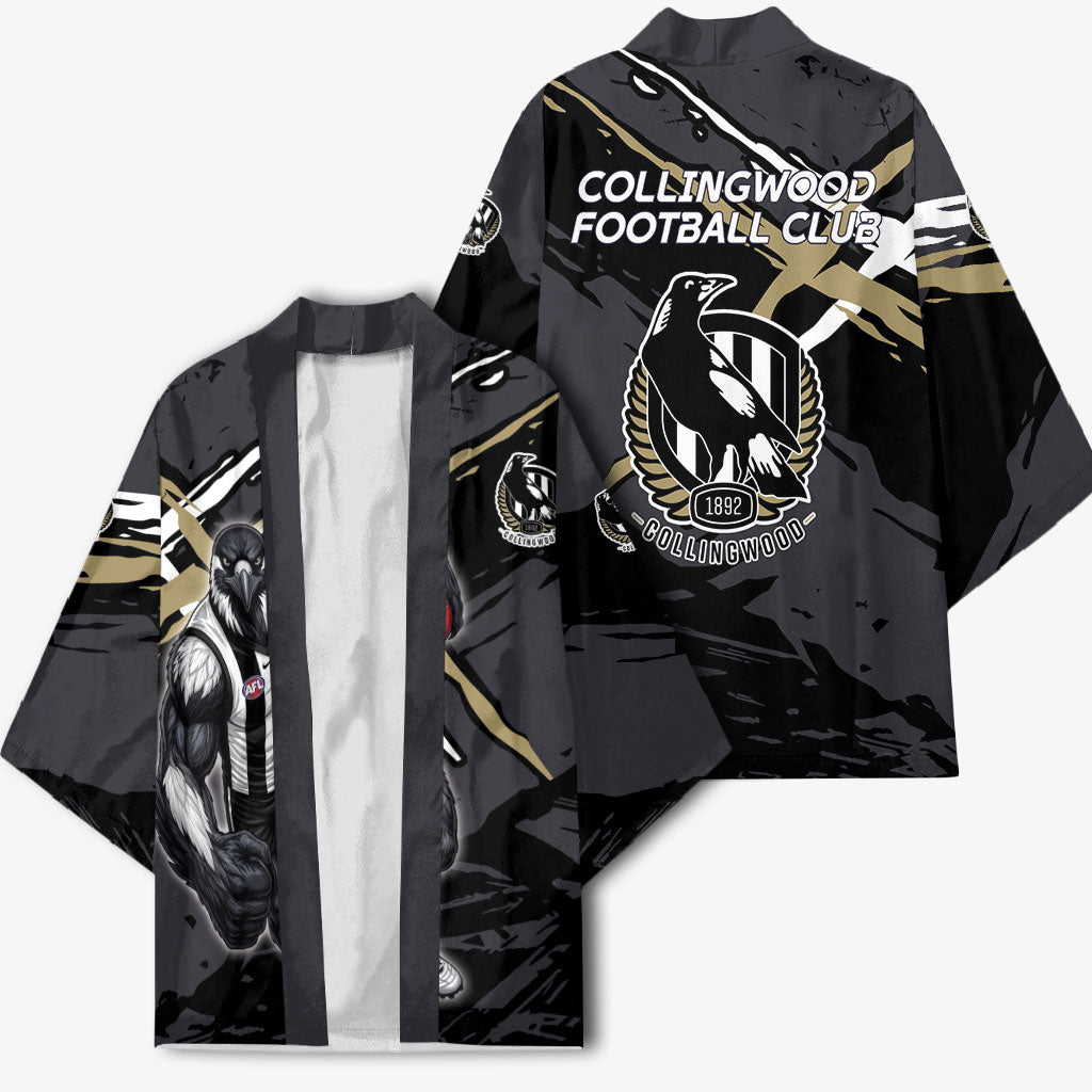Collingwood Football Club Kimono Magpies Muscular Mascot Graphic - Abstract Paint Splatter Art