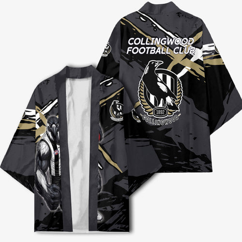 Collingwood Football Club Kimono Magpies Muscular Mascot Graphic - Abstract Paint Splatter Art