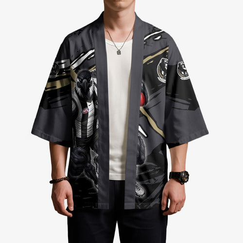 Collingwood Football Club Kimono Magpies Muscular Mascot Graphic - Abstract Paint Splatter Art