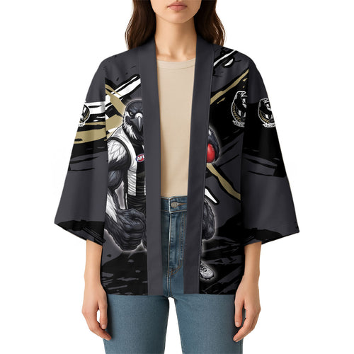 Collingwood Football Club Kimono Magpies Muscular Mascot Graphic - Abstract Paint Splatter Art