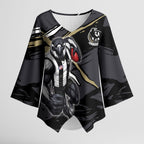 Collingwood Football Club Kimono Sleeve Blouse Magpies Muscular Mascot Graphic - Abstract Paint Splatter Art