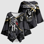 Collingwood Football Club Kimono Sleeve Blouse Magpies Muscular Mascot Graphic - Abstract Paint Splatter Art