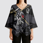 Collingwood Football Club Kimono Sleeve Blouse Magpies Muscular Mascot Graphic - Abstract Paint Splatter Art