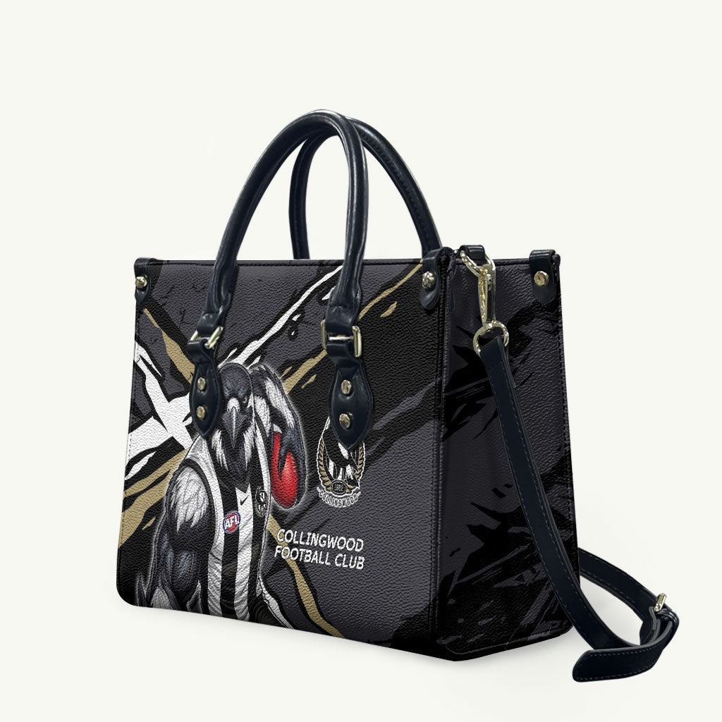 Collingwood Football Club Leather Bag Magpies Muscular Mascot Graphic - Abstract Paint Splatter Art