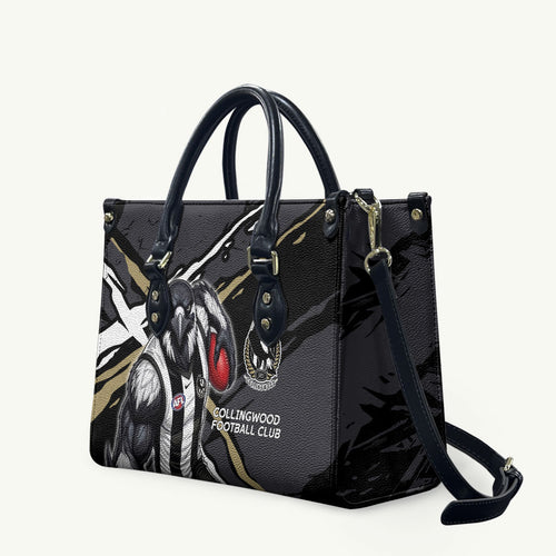 Collingwood Football Club Leather Bag Magpies Muscular Mascot Graphic - Abstract Paint Splatter Art