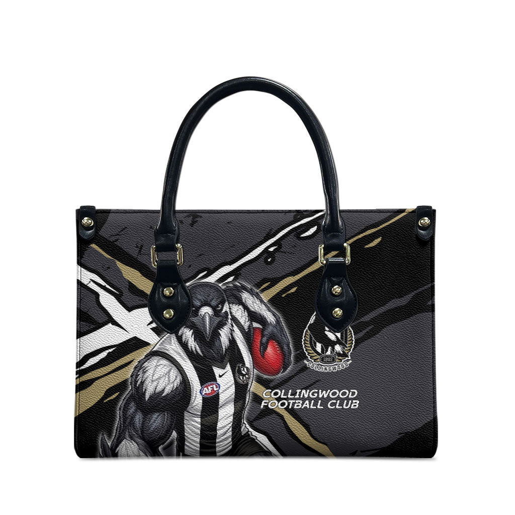 Collingwood Football Club Leather Bag Magpies Muscular Mascot Graphic - Abstract Paint Splatter Art