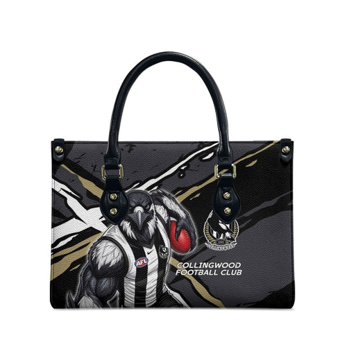 Collingwood Football Club Leather Bag Magpies Muscular Mascot Graphic - Abstract Paint Splatter Art