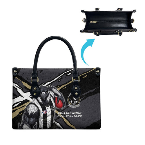 Collingwood Football Club Leather Bag Magpies Muscular Mascot Graphic - Abstract Paint Splatter Art