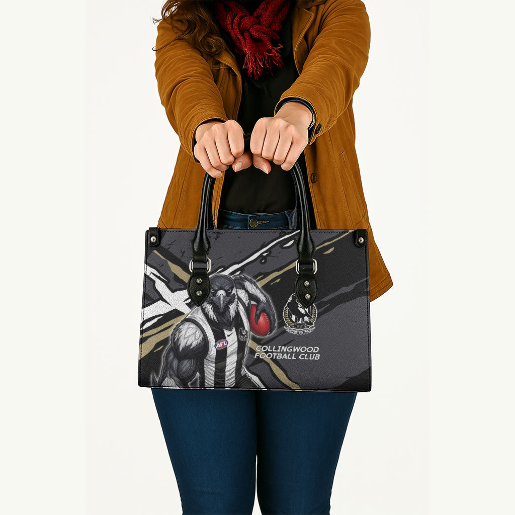 Collingwood Football Club Leather Bag Magpies Muscular Mascot Graphic - Abstract Paint Splatter Art