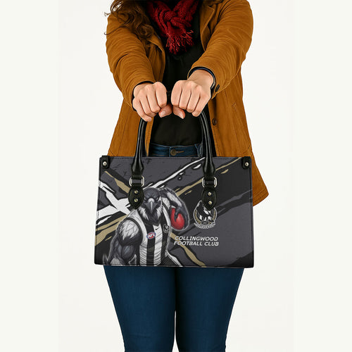 Collingwood Football Club Leather Bag Magpies Muscular Mascot Graphic - Abstract Paint Splatter Art