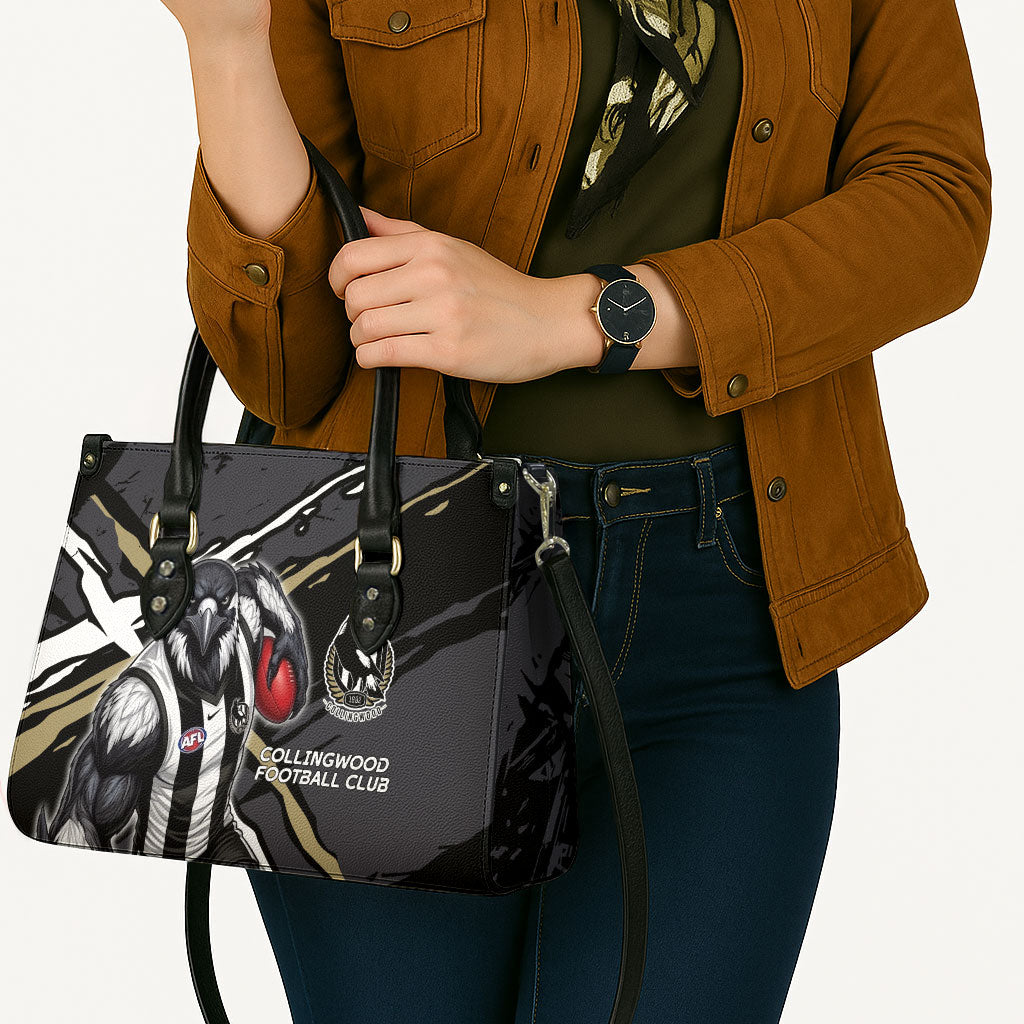 Collingwood Football Club Leather Bag Magpies Muscular Mascot Graphic - Abstract Paint Splatter Art
