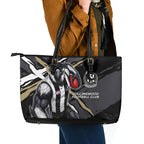 Collingwood Football Club Leather Tote Bag Magpies Muscular Mascot Graphic - Abstract Paint Splatter Art