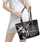 Collingwood Football Club Leather Tote Bag Magpies Muscular Mascot Graphic - Abstract Paint Splatter Art