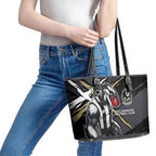 Collingwood Football Club Leather Tote Bag Magpies Muscular Mascot Graphic - Abstract Paint Splatter Art