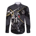 Collingwood Football Club Long Sleeve Button Shirt Magpies Muscular Mascot Graphic - Abstract Paint Splatter Art