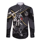 Collingwood Football Club Long Sleeve Button Shirt Magpies Muscular Mascot Graphic - Abstract Paint Splatter Art
