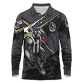 Collingwood Football Club Long Sleeve Polo Shirt Magpies Muscular Mascot Graphic - Abstract Paint Splatter Art