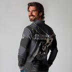 Collingwood Football Club Long Sleeve Polo Shirt Magpies Muscular Mascot Graphic - Abstract Paint Splatter Art