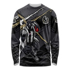 Collingwood Football Club Long Sleeve Shirt Magpies Muscular Mascot Graphic - Abstract Paint Splatter Art