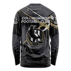 Collingwood Football Club Long Sleeve Shirt Magpies Muscular Mascot Graphic - Abstract Paint Splatter Art