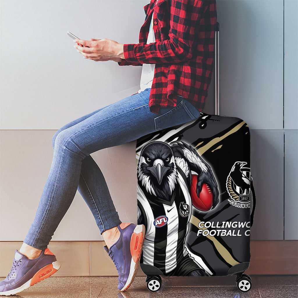 Collingwood Football Club Luggage Cover Magpies Muscular Mascot Graphic - Abstract Paint Splatter Art