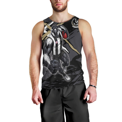 Collingwood Football Club Men Tank Top Magpies Muscular Mascot Graphic - Abstract Paint Splatter Art