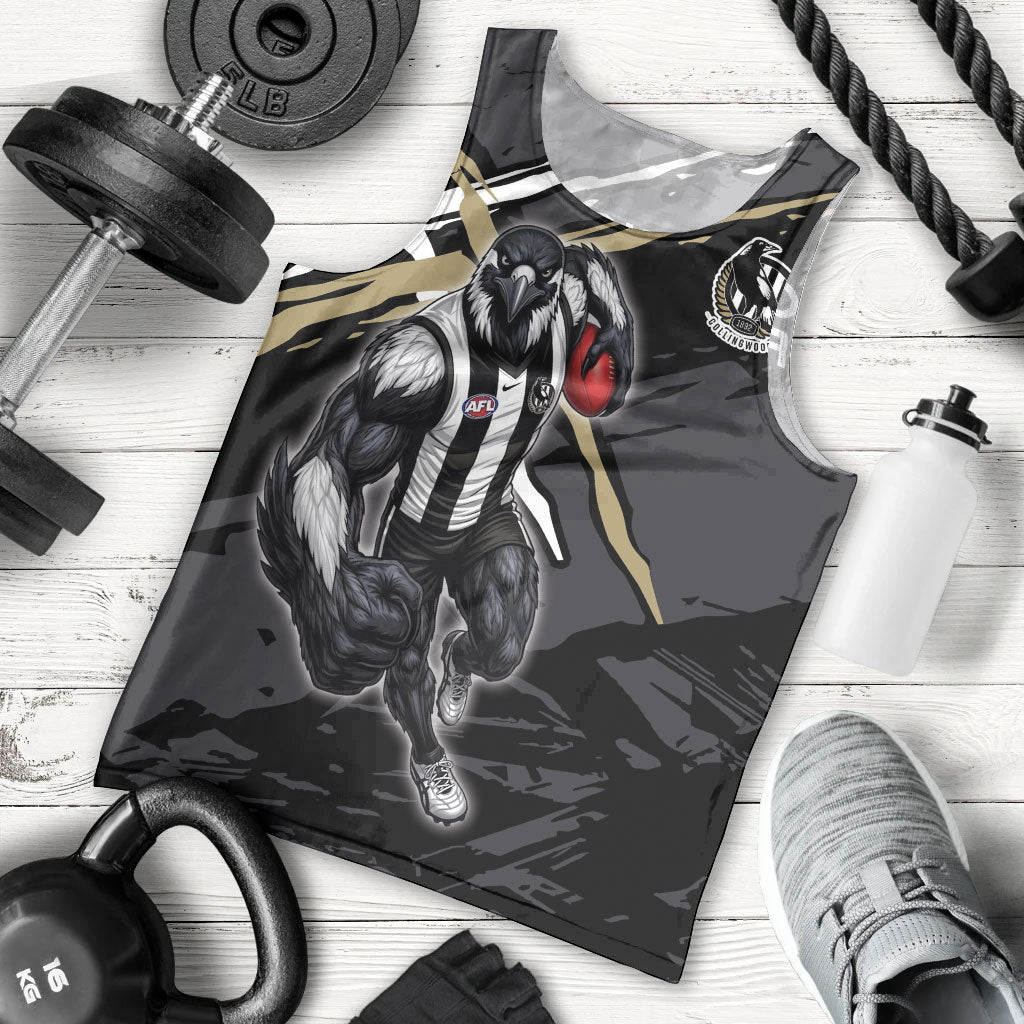 Collingwood Football Club Men Tank Top Magpies Muscular Mascot Graphic - Abstract Paint Splatter Art