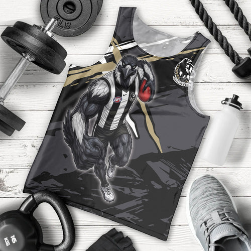 Collingwood Football Club Men Tank Top Magpies Muscular Mascot Graphic - Abstract Paint Splatter Art