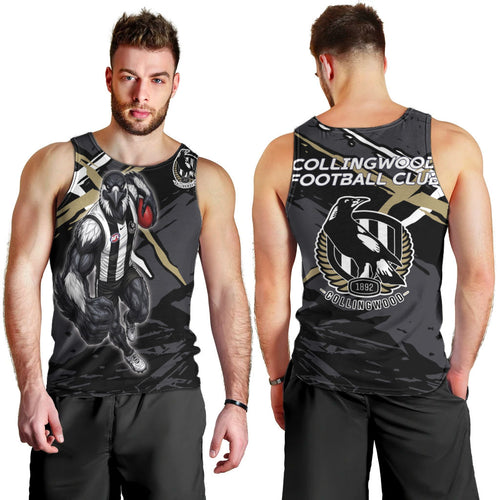 Collingwood Football Club Men Tank Top Magpies Muscular Mascot Graphic - Abstract Paint Splatter Art