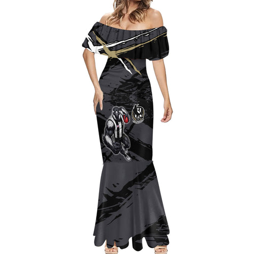 Collingwood Football Club Mermaid Dress Magpies Muscular Mascot Graphic - Abstract Paint Splatter Art