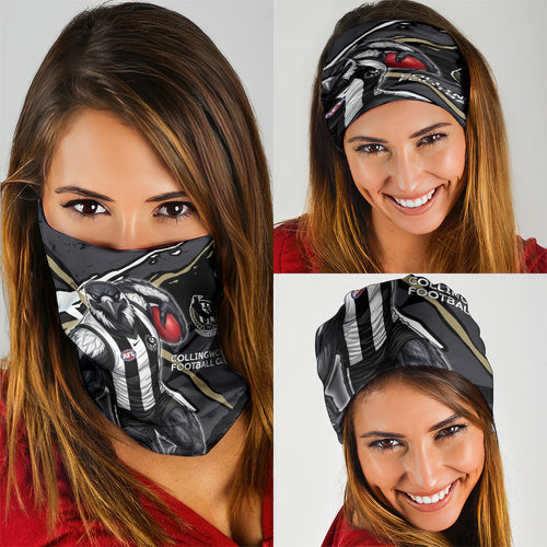 Collingwood Football Club Neck Gaiter Magpies Muscular Mascot Graphic - Abstract Paint Splatter Art