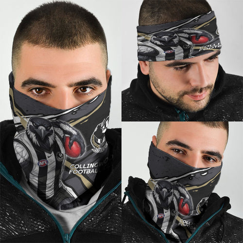 Collingwood Football Club Neck Gaiter Magpies Muscular Mascot Graphic - Abstract Paint Splatter Art