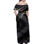 Collingwood Football Club Off Shoulder Maxi Dress Magpies Muscular Mascot Graphic - Abstract Paint Splatter Art