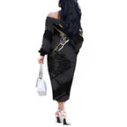 Collingwood Football Club Off The Shoulder Long Sleeve Dress Magpies Muscular Mascot Graphic - Abstract Paint Splatter Art