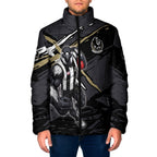 Collingwood Football Club Padded Jacket Magpies Muscular Mascot Graphic - Abstract Paint Splatter Art
