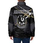 Collingwood Football Club Padded Jacket Magpies Muscular Mascot Graphic - Abstract Paint Splatter Art