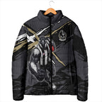 Collingwood Football Club Padded Jacket Magpies Muscular Mascot Graphic - Abstract Paint Splatter Art