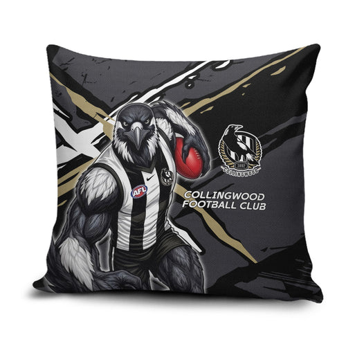 Collingwood Football Club Pillow Cover Magpies Muscular Mascot Graphic - Abstract Paint Splatter Art
