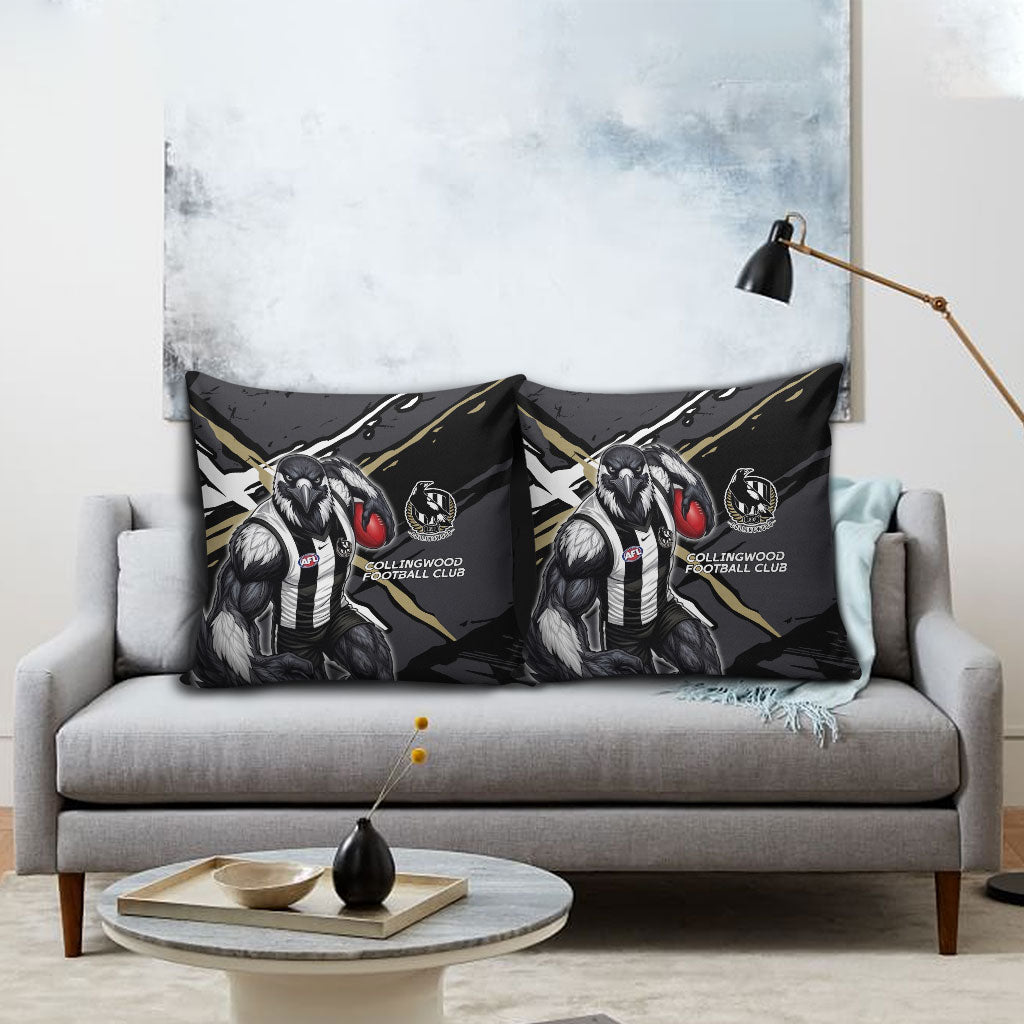Collingwood Football Club Pillow Cover Magpies Muscular Mascot Graphic - Abstract Paint Splatter Art
