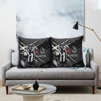 Collingwood Football Club Pillow Cover Magpies Muscular Mascot Graphic - Abstract Paint Splatter Art
