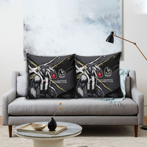 Collingwood Football Club Pillow Cover Magpies Muscular Mascot Graphic - Abstract Paint Splatter Art