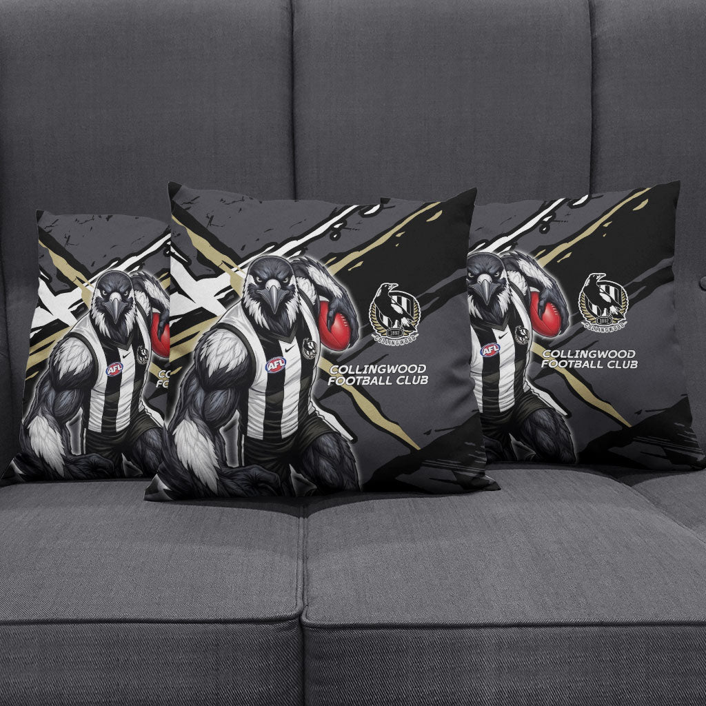 Collingwood Football Club Pillow Cover Magpies Muscular Mascot Graphic - Abstract Paint Splatter Art