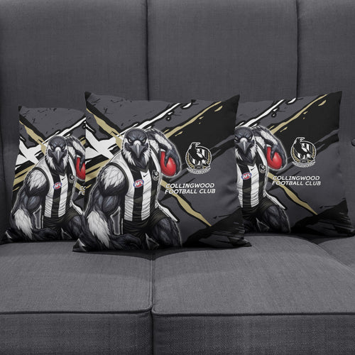 Collingwood Football Club Pillow Cover Magpies Muscular Mascot Graphic - Abstract Paint Splatter Art