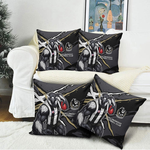 Collingwood Football Club Pillow Cover Magpies Muscular Mascot Graphic - Abstract Paint Splatter Art