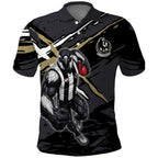 Collingwood Football Club Polo Shirt Magpies Muscular Mascot Graphic - Abstract Paint Splatter Art