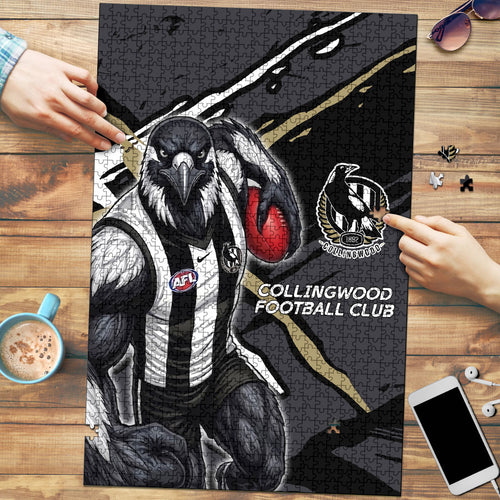 Collingwood Football Club Puzzle Magpies Muscular Mascot Graphic - Abstract Paint Splatter Art