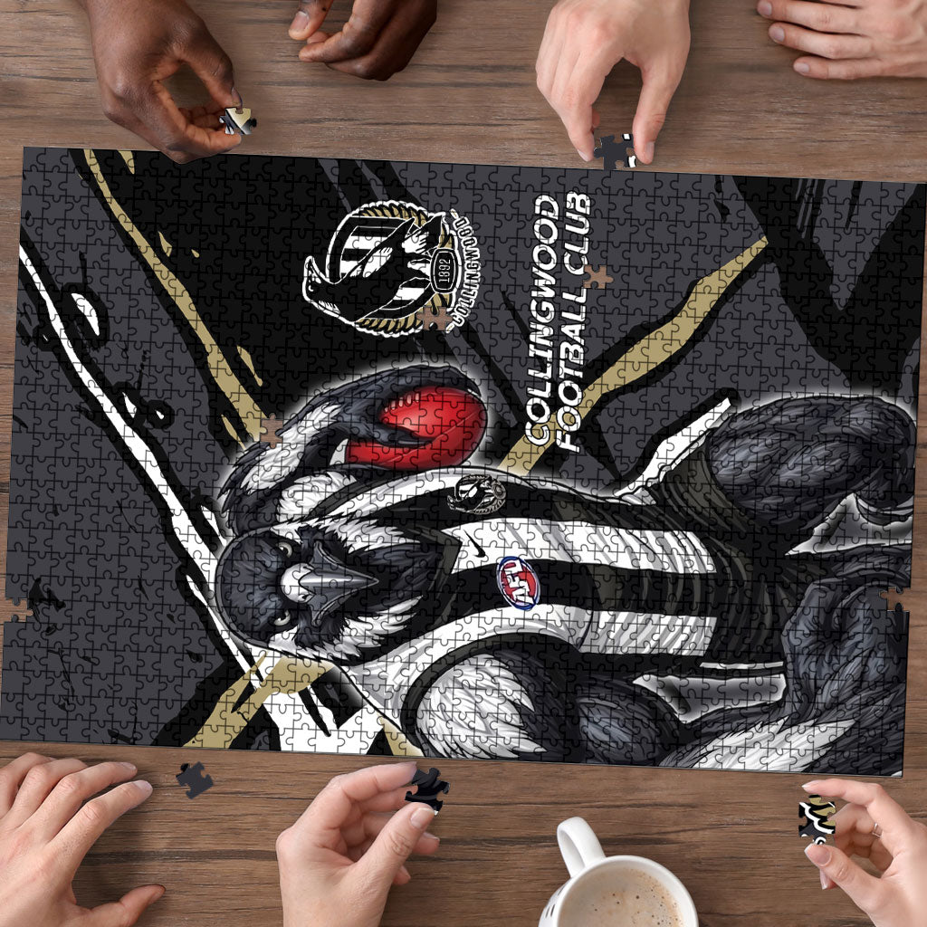 Collingwood Football Club Puzzle Magpies Muscular Mascot Graphic - Abstract Paint Splatter Art